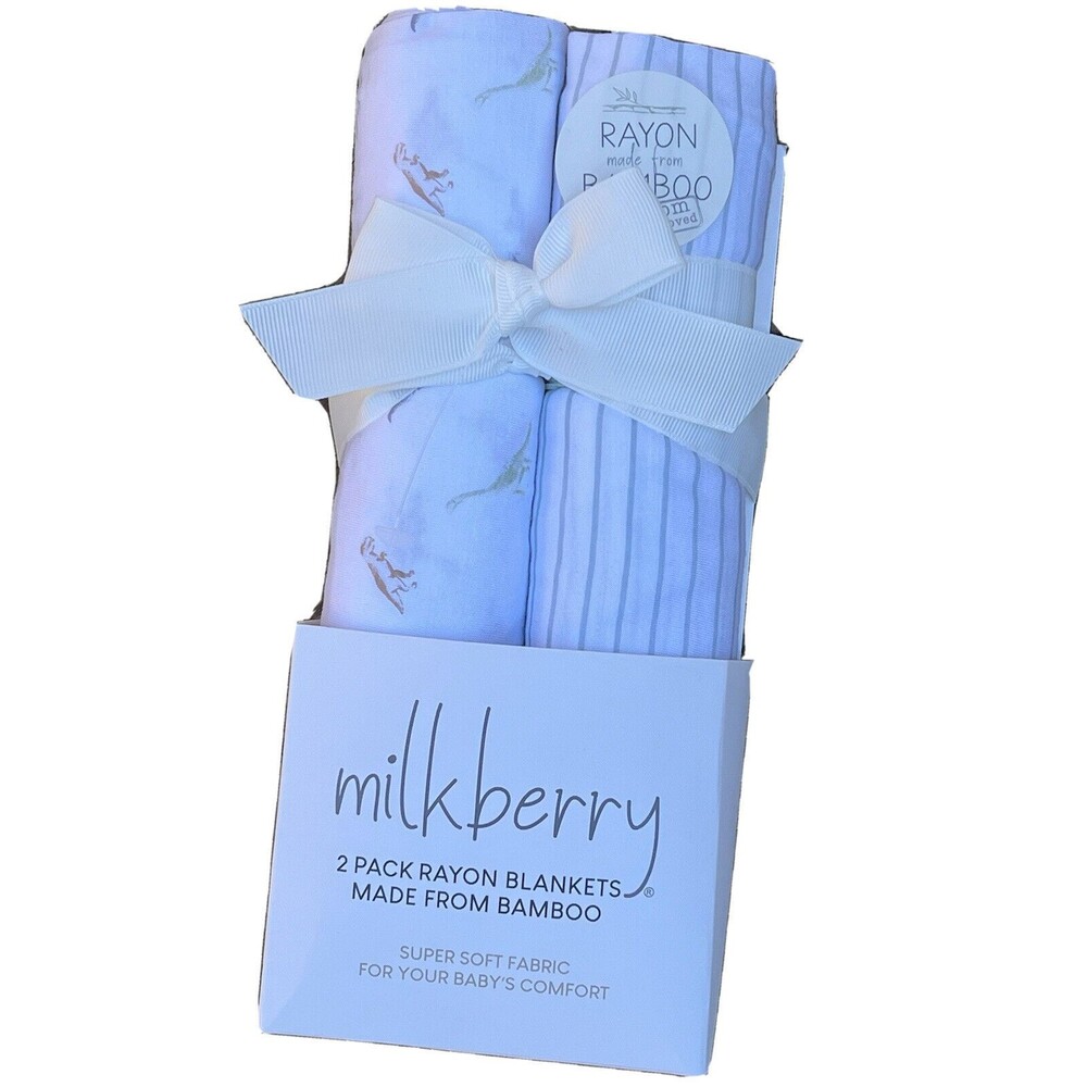 Milkberry Baby Swaddling Blankets Rayon Dinosaur Print And Stripes 2 Pack New